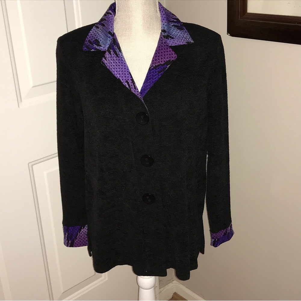 Picadilly Black Purple Sequined Collar Button Down Jacket Size SP